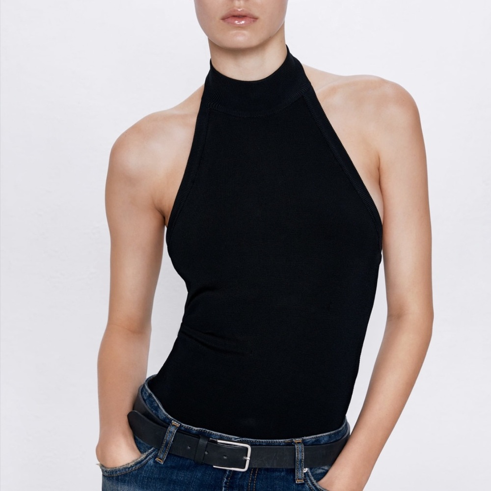 ZARA KNIT HALTER in Black - Small